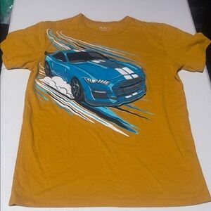 The Children's Place Mustard Tee with Blue Car Graphic